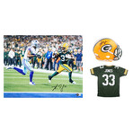 Aaron Jones // Green Bay Packers // Signed Jersey + Signed Speed Mini Helmet + Signed 16x20 Photo