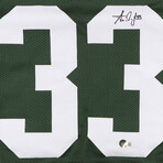 Aaron Jones // Green Bay Packers // Signed Jersey + Signed Speed Mini Helmet + Signed 16x20 Photo