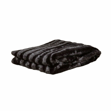 Chinchilla Stripe Cuddle Fur Throw // Black (50"L x 65"W)