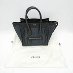 Celine // Leather + Denim Luggage Micro Shopper Handbag // Black + Navy // Pre-Owned