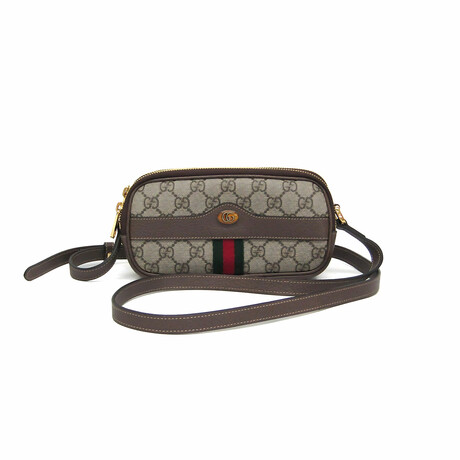 Gucci // Leather + GG Supreme Canvas Ophidia Mini Crossbody Bag // Beige + Brown // Pre-Owned