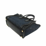 Celine // Leather + Denim Luggage Micro Shopper Handbag // Black + Navy // Pre-Owned