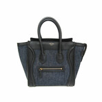 Celine // Leather + Denim Luggage Micro Shopper Handbag // Black + Navy // Pre-Owned