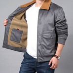 Trucker Brown Sherpa Lined Jacket // Gray (M)