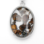 Sericho Pallasite Meteorite Oval Pendant with 18" Sterling Silver Chain