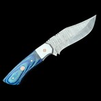 9.5'' Damascus Steel Hunting Knife // Handmade Pakka Wood Handle // Blue