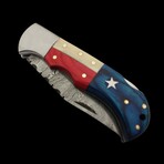 6.5" Damascus Pocket Knife // Handmade Pakka Wood And Bone Handle // Texas