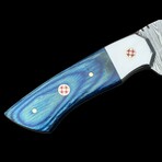 9.5'' Damascus Steel Hunting Knife // Handmade Pakka Wood Handle // Blue