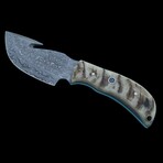 8'' Damascus Steel Hunting Knife // Handmade Ram Horn Handle