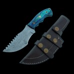 9.5'' Damascus Steel Hunting Tracker Knife // Handmade Pakka Wood Handle // Blue