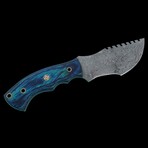 9.5'' Damascus Steel Hunting Tracker Knife // Handmade Pakka Wood Handle // Blue