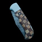 6.5" Damascus Pocket Knife // Handmade Pakka Wood With Olive Wood Handle // Brown Checkered