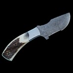 9.5'' Damascus Steel Hunting Tracker Knife // Handmade Stag Antler Handle With Stainless Steel Bolster