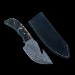 8'' Damascus Steel Hunting Knife // Handmade Ram Horn Handle