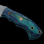 9.5'' Damascus Steel Hunting Tracker Knife // Handmade Pakka Wood Handle // Blue