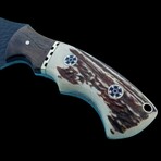 9.5'' Damascus Steel Hunting Tracker Knife // Handmade Stag Antler Handle With Walnut Wood Bolster