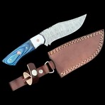 9.5'' Damascus Steel Hunting Knife // Handmade Pakka Wood Handle // Blue