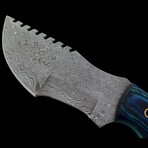 9.5'' Damascus Steel Hunting Tracker Knife // Handmade Pakka Wood Handle // Blue