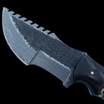 9.5'' Damascus Steel Hunting Tracker Knife // Handmade Damascus Forged Blade // Horn And Pakka Wood Groove Handle