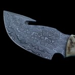 8'' Damascus Steel Hunting Knife // Handmade Ram Horn Handle