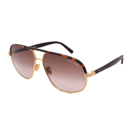 Men's Tom Ford FT1019/S 30F Aviator Sunglasses // Gold Black + Brown Gradient