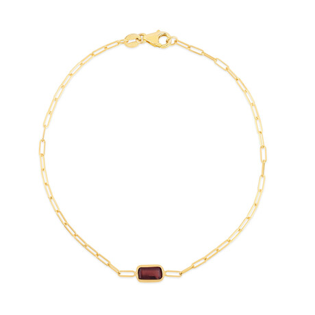 14K Yellow Gold + Garnet Paperclip Bracelet // 1.5mm // 7"