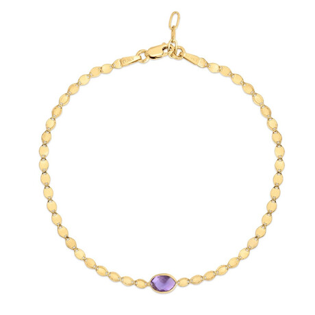 14K Yellow Gold + Amethyst Mirron Chain Bracelet // 7.25"