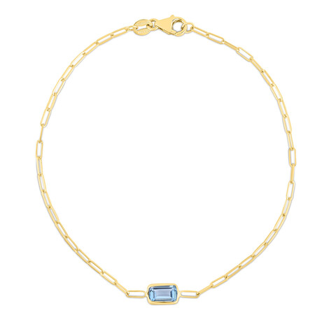 14K Yellow Gold + Blue Topaz Paperclip Bracelet // 1.5mm // 7"