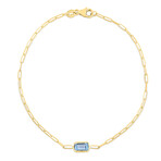 14K Yellow Gold + Blue Topaz Paperclip Bracelet // 1.5mm // 7"