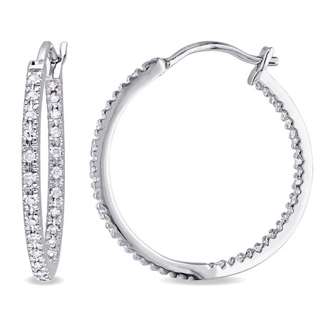 1/4ct TW Diamond Inside Outside Hoop Earrings Model 1 in Sterling Silver