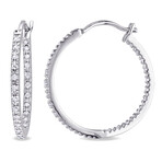 1/4ct TW Diamond Inside Outside Hoop Earrings Model 1 in Sterling Silver