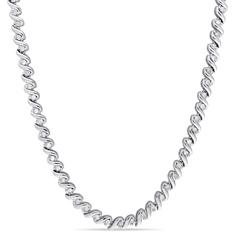 1ct TW Diamond S-Link Tennis Necklace in Sterling Silver - 17 in