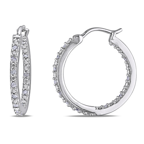 1/4ct TW Diamond Inside Outside Hoop Earrings in Sterling Silver