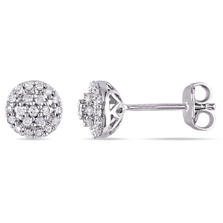 1/4ct TW Diamond Cluster Halo Stud Earrings in Sterling Silver