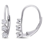 1/4ct TW Diamond 3-Stone Leverback Earrings in Sterling Silver