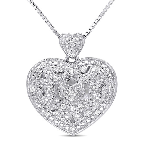 1/10ct TW Diamond Heart Locket Pendant with Chain in Sterling Silver - 18 in