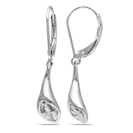 Diamond Accent Calla Lily Leverback Earrings in Sterling Silver