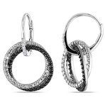 Diamond Accent Double Interlocked Circle Leverback Earrings in Sterling Silver with Black Rhodium