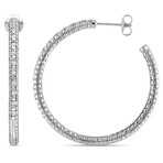 1/4ct TW Diamond Hoop Earrings in Sterling Silver