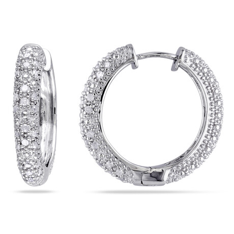 1/2ct TW Diamond Hoop Earrings in Sterling Silver