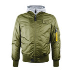 Top Gun® MA-1 Nylon Bomber Jacket w/ Removable Hood // Olive (XL)