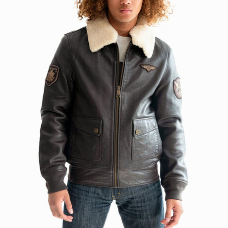 Top Gun® Aviator Luxury Leather Bomber // Brown (XS)