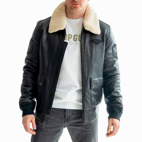 Top Gun® Aviator Luxury Leather Bomber // Black (XS)