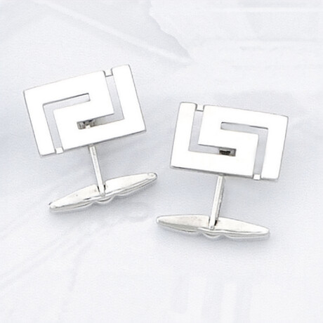 Silver Greek Key Cufflinks // Meander