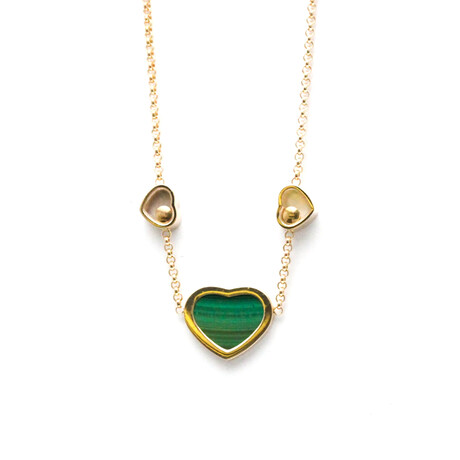 Chopard // 18k Rose Gold Happy Heart Malachite + Diamond Pendant Necklace // 14.37"-16.14" // Store Display