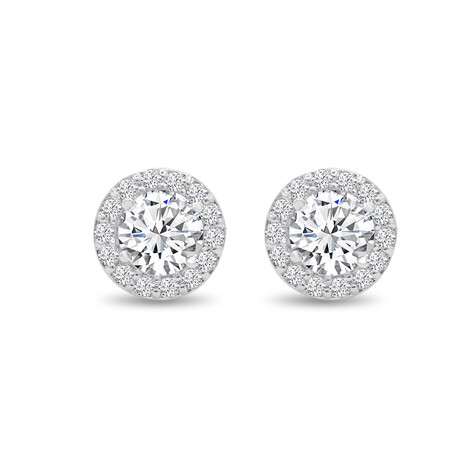 14K White Gold Lab-Grown Diamond Flat Halo Stud Earrings // New