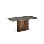 Moon Motorized Dining Table // Walnut Base + Brown Marbled Porcelain Top