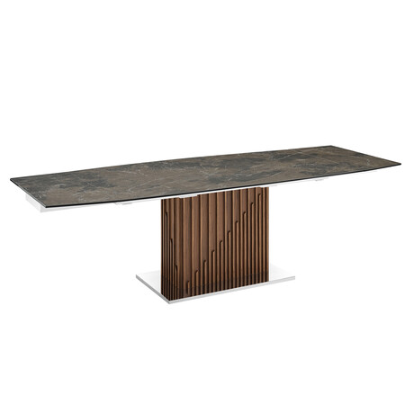 Moon Motorized Dining Table // Walnut Base + Brown Marbled Porcelain Top