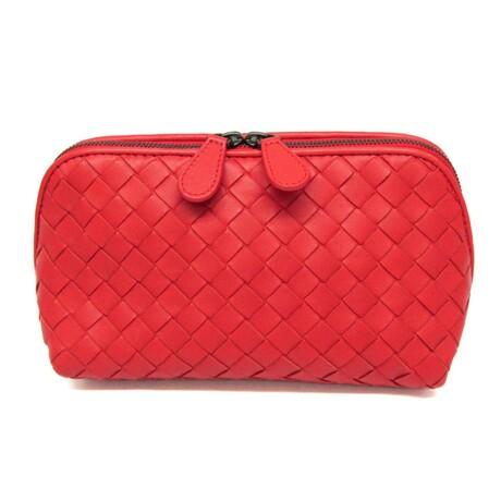 Bottega Veneta // Leather Intreccio Pouch // Red // Pre-Owned