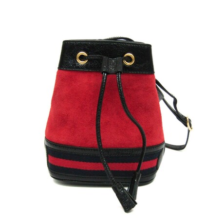 Gucci // Leather + Suede Drawstring Shoulder Bag // Black + Navy + Red // Pre-Owned